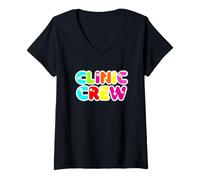 Donna Funny Clinic Dicendo Retro Rainbow Team Sarcastico Maglietta con Collo a V