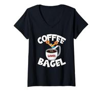 Donna Funny Coffee And Bagel Quote for High Dive Men & Coffee Dad Maglietta con Collo a V