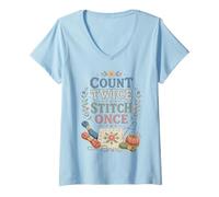 Donna Funny Count Twice Stitch Once Needlework Maglietta con Collo a V
