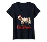 Donna Funny Cow Lovers Cattle Famer Farming Moo Christmas Lights Maglietta con Collo a V