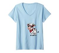 Donna Funny Cow Red Bandana Cartoon Animal Humor Maglietta con Collo a V