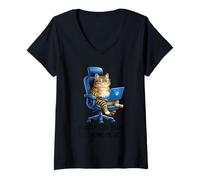 Donna Funny Coworker Meme Tabby Cat Morning Mood Emails Meme Pun Maglietta con Collo a V