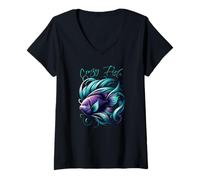 Donna Funny Crazy Fish Lady Womens Angel Fish Aquarium Fish Mom Maglietta con Collo a V
