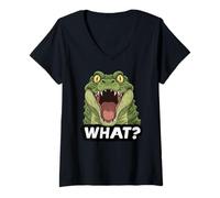 Donna Funny Crocodile What Zoo Ragazzi Ragazze Bambini Maglietta con Collo a V