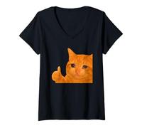 Donna Funny Crying Orange Cat Meme Thumbs-up Weird Cat Face Meme Maglietta con Collo a V