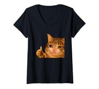 Donna Funny Crying Tabby Cat Meme Thumbs-up Weird Cat Face Meme Maglietta con Collo a V