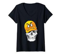 Donna Funny Cute Skull Wears Angry Yellow cap Graphic Design Maglietta con Collo a V