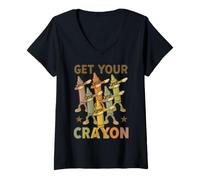 Donna Funny Dabbing Crayons First Day of School Get Your Crayon Maglietta con Collo a V