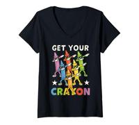 Donna Funny Dabbing Crayons First Day of School Get Your Crayon Maglietta con Collo a V