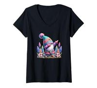 Donna Funny Dabbing Spring GNOME Graphic for Women Cute Flower Maglietta con Collo a V