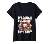 Donna Funny Dad Saying For Men My Couch Pulls Out But I Dont Maglietta con Collo a V