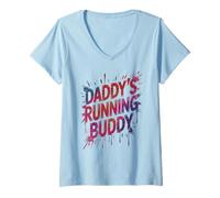 Donna Funny Daddy's Running Buddy Dad Half Marathon Mudding Queen Maglietta con Collo a V