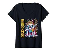 Donna Funny Dancing Disco Queen Dance Club Party Disco Ball Dabbin Maglietta con Collo a V