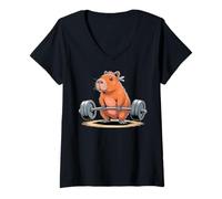 Donna Funny Deadlift Capybara Cute Fitness Capy Gym Lover Maglietta con Collo a V