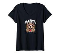 Donna Funny Design Barista Coffee Lover Espresso Caffeine Maglietta con Collo a V