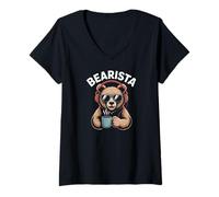 Donna Funny Design Barista Coffee Lover Espresso Caffeine Maglietta con Collo a V
