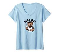 Donna Funny Design Barista Coffee Lover Espresso Caffeine Maglietta con Collo a V