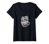Donna Funny Design Barista Coffee Lover Espresso Caffeine Maglietta con Collo a V