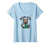 Donna Funny Design Barista Coffee Lover Espresso Caffeine Maglietta con Collo a V