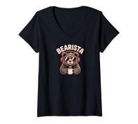 Donna Funny Design Barista Coffee Lover Espresso Caffeine Maglietta con Collo a V