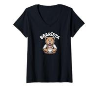 Donna Funny Design Barista Coffee Lover Espresso Caffeine Maglietta con Collo a V