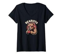 Donna Funny Design Barista Coffee Lover Espresso Caffeine Maglietta con Collo a V