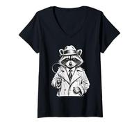 Donna Funny Detective Raccoon Maglietta con Collo a V