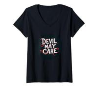 Donna Funny Devil May Care Saying per un look spensierato Maglietta con Collo a V