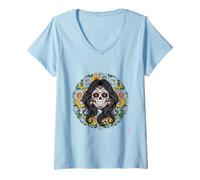 Donna Funny Dia de Los Muertos Sugar Skull Cinco De Mayo Messicano Maglietta con Collo a V