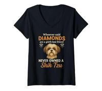 Donna Funny Diamonds è il migliore amico di una ragazza Shih Tzu Dog Puppy Maglietta con Collo a V