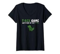 Donna Funny Dinosaur Dont Look Game Over Trex Gioco Ragazzi Ragazze Bambini Maglietta con Collo a V