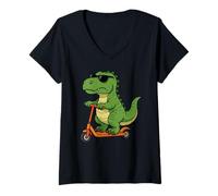 Donna Funny Dinosaur T rex Scooter Ragazzi Ragazze Bambini Maglietta con Collo a V