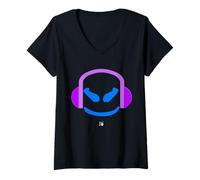 Donna Funny DJ Malva SmilingFace Blu Maglietta con Collo a V