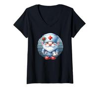 Donna Funny Doctor GNOME for Women And Men Retro Nurse Maglietta con Collo a V