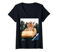 Donna Funny Dog Roller Coaster Meme Silly Graphic Golden Retriever Maglietta con Collo a V
