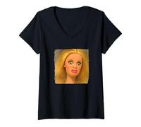 Donna Funny Doll Face Meme Hilarious Disgusting Doll Face Pun Maglietta con Collo a V