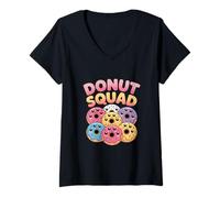 Donna Funny Donut Squad Kawaii Personaggi Sorridenti Maglietta con Collo a V