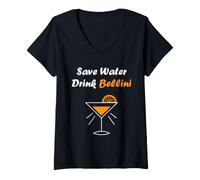 Donna Funny Drinking Bellini Alcohol Save Water Drink Bellini Maglietta con Collo a V