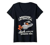 Donna Funny Duck Graphic - Duck And Let It Hit Someone Else Maglietta con Collo a V