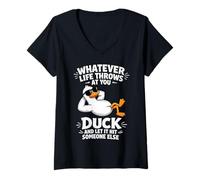 Donna Funny Duck Graphic - Duck And Let It Hit Someone Else Maglietta con Collo a V