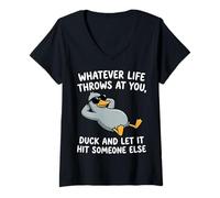 Donna Funny Duck Graphic - Duck And Let It Hit Someone Else Maglietta con Collo a V