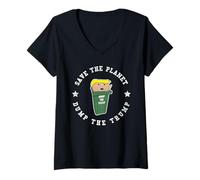 Donna Funny Dump The Trump Anti Trump Trashcan Maglietta con Collo a V