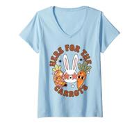 Donna Funny Easter Bunny Just Here for The Carrots Maglietta con Collo a V