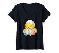 Donna Funny Easter Chicken GNOME for Egg Hunting And Chicken Mom Maglietta con Collo a V