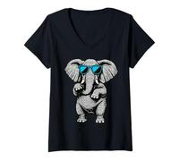Donna Funny Elephant With Sunglasses Cute African Animals Humor Maglietta con Collo a V