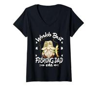 Donna Funny Fathers Day Fisherman GNOME Worlds Best Fishing Dad Maglietta con Collo a V