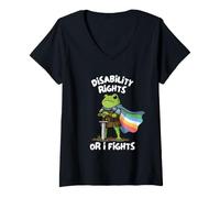 Donna Funny Fight Until Disability Rights Medieval Frog Meme Maglietta con Collo a V