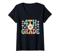 Donna Funny First Day of School 4th Fourth Grade Maglietta con Collo a V