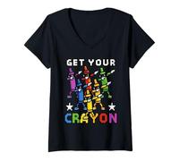 Donna Funny First Day of School Get Your Crayon Dabbing Crayons Maglietta con Collo a V