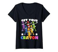 Donna Funny First Day of School Get Your Crayon Dabbing Crayons Maglietta con Collo a V